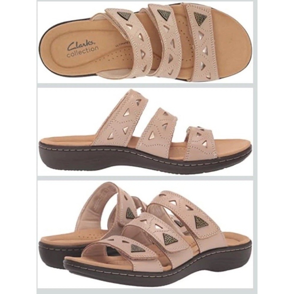 NEW Clarks Laurieann Nora Sand Leather Slide Comfort Foam Footbed Womens 12W